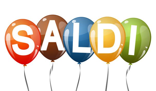 χρωματιστά μπαλόνια με κείμενο Saldi - Διάνυσμα, εικόνα