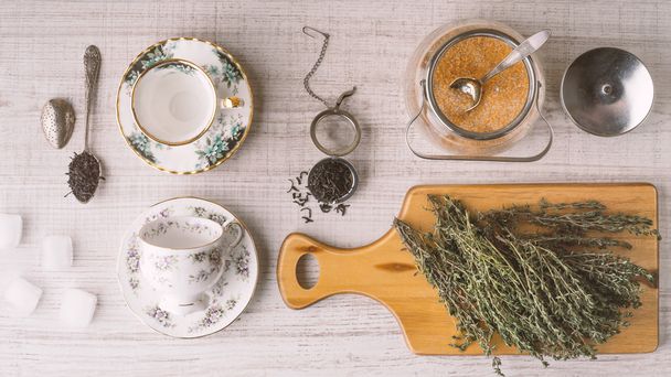 Tea preparation set with herbs horizontal - Fotó, kép