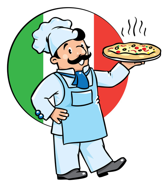 Αστείο μάγειρας ή επικεφαλής με πίτσα - Διάνυσμα, εικόνα