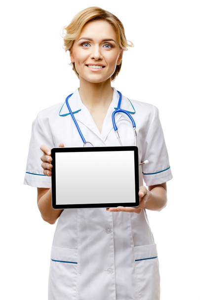 Woman doctor standing on white background - Foto, Bild
