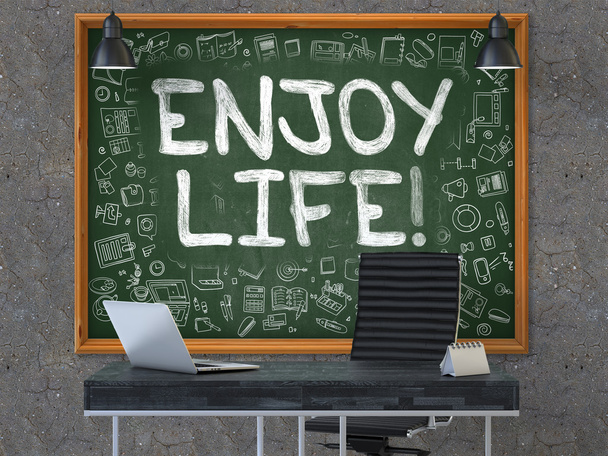 Enjoy Life Concept. Doodle Icons on Chalkboard. - Foto, Imagen
