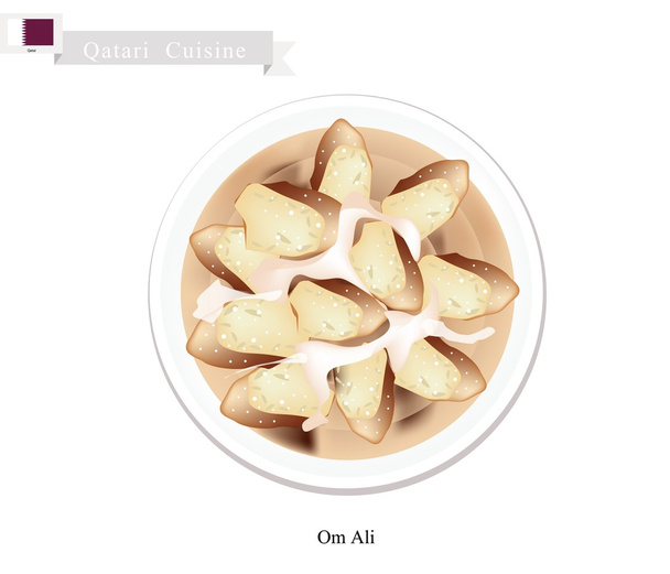 Om Ali ou pâte feuilletée aux noix et crème fouettée
 - Vecteur, image