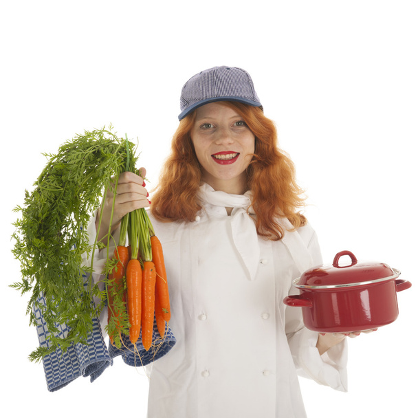 Female cook chef with vegetables - Fotoğraf, Görsel