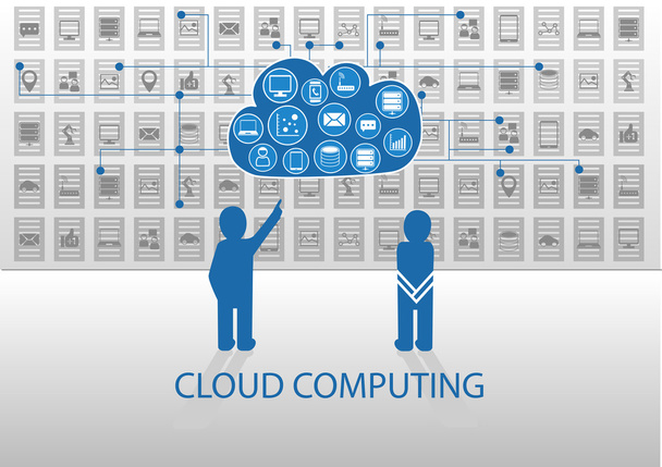Ilustração vetorial de pessoas ícone na frente da computação em nuvem
 - Vetor, Imagem