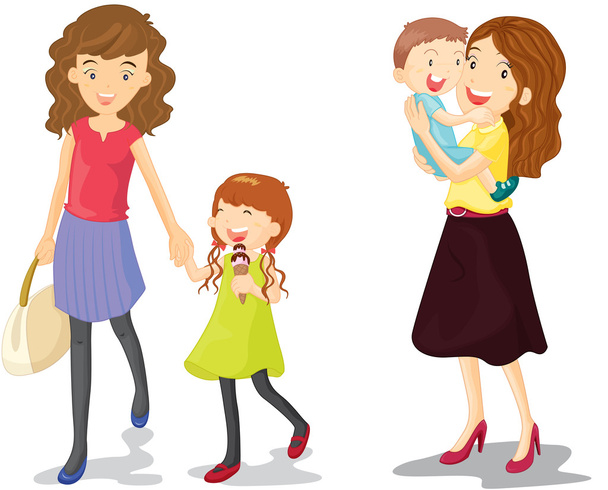kids with mom - Vector, Image