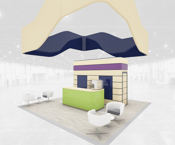 Violet and green Exhibition Stand 3d Rendering - Photo, Image