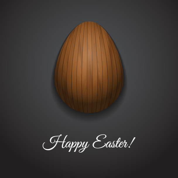Happy Easter greeting card design with creative wooden easter egg on dark background and sign Happy Easter, vector illustration - Вектор, зображення