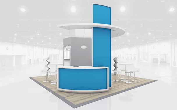 Blue and Grey Exhibition Stand 3d Rendering - Photo, Image