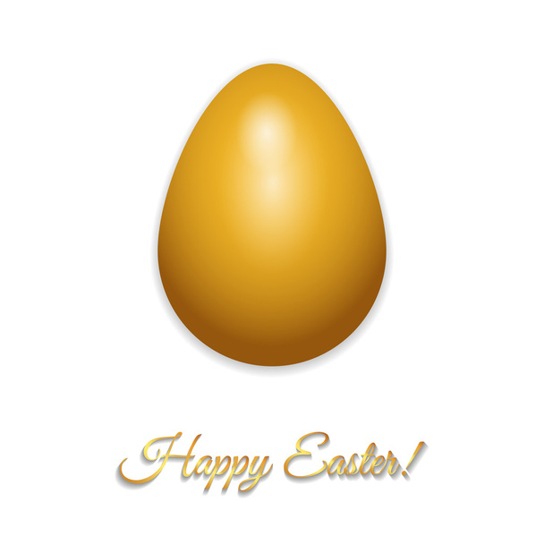 Happy Easter greeting card design with creative gold glossy easter egg isolated on white background and sign Happy Easter, vector illustration - Vector, afbeelding
