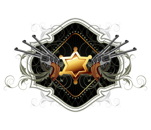Sheriff star with guns ornate frame - Vector, afbeelding