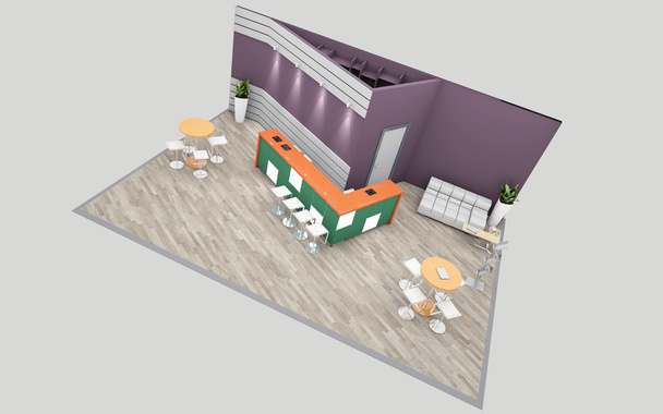 Exposición violeta y verde Stand 3D Rendering
 - Foto, Imagen