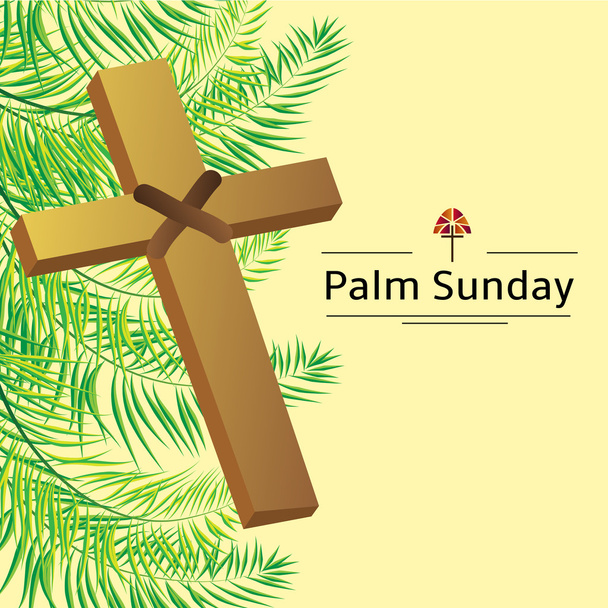 Niedziela Palmowa liść paproci lub palmy i krzyż tło wektor. Ilustracja wektorowa na święto chrześcijańskie - Wektor, obraz