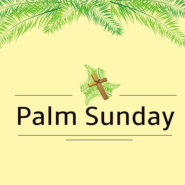 Niedziela Palmowa liść paproci lub palmy i krzyż tło wektor. Ilustracja wektorowa na święto chrześcijańskie - Wektor, obraz