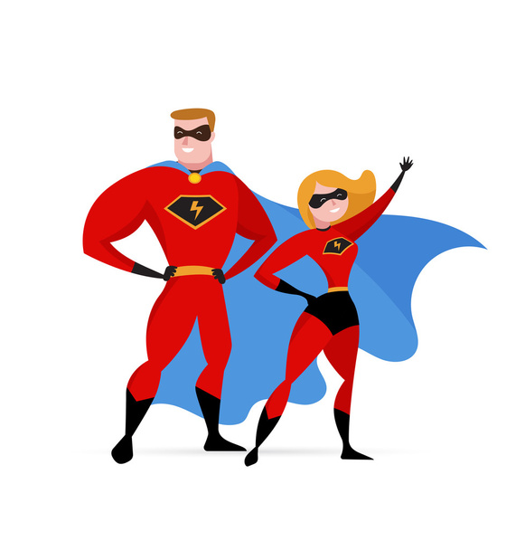 Süper kahraman çift - kadın ve erkek - Vektör, Görsel
