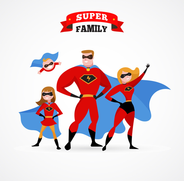 スーパー ヒーローの家族 - ママ、パパと子供たち - ベクター画像