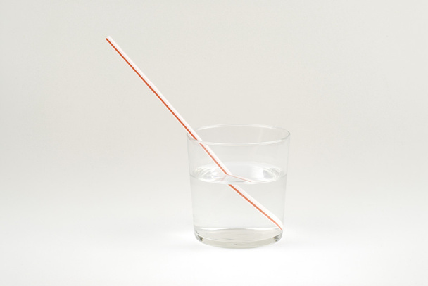 Glass of water and straw - Fotoğraf, Görsel