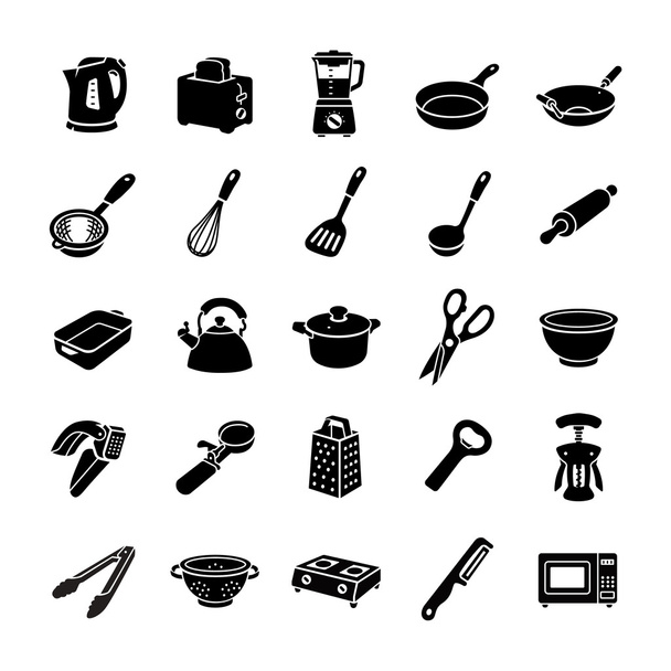 Kitchenware glyph vector icons - Vector, imagen
