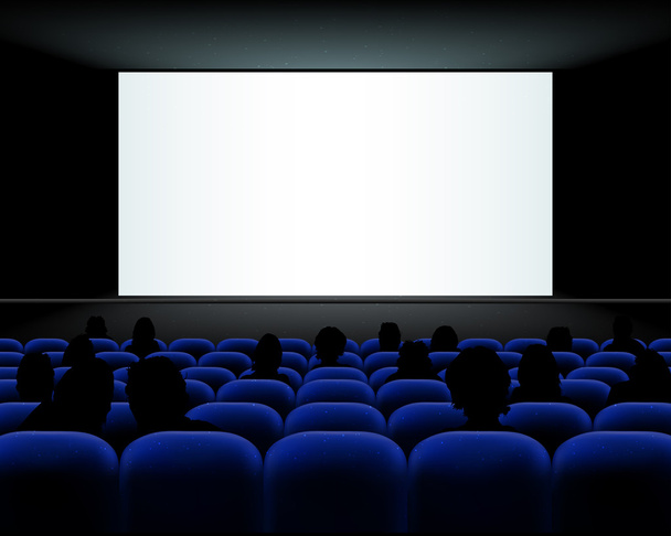 Cinema auditorio istuimet, kansat ja tyhjä ruutu
 - Vektori, kuva