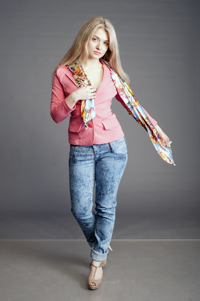 beautiful girl  in  stylish jeans - Фото, изображение