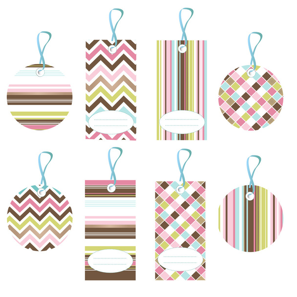 Tags, colorful seamless patterns with fabric texture - Vector, Image