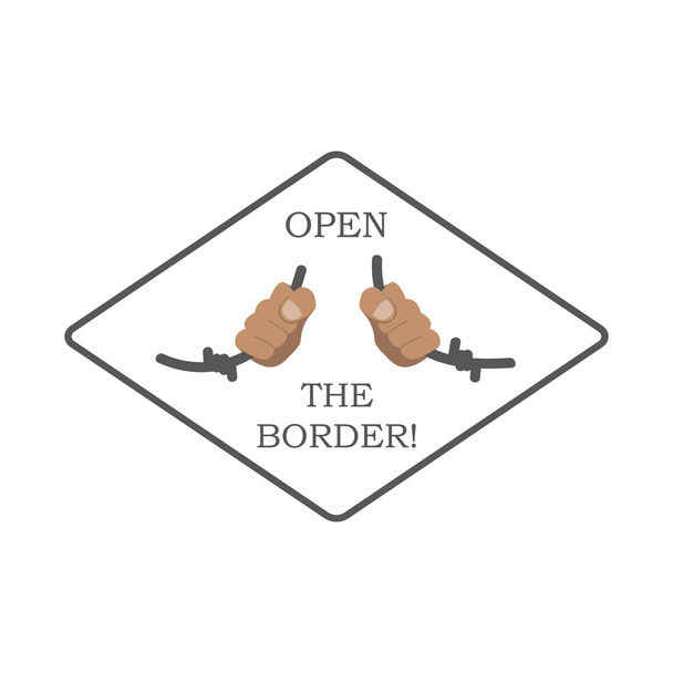 Τραγουδούν «Ανοίξτε τα σύνορα!"σε λευκό φόντο. Σύμβολο της freedo - Διάνυσμα, εικόνα