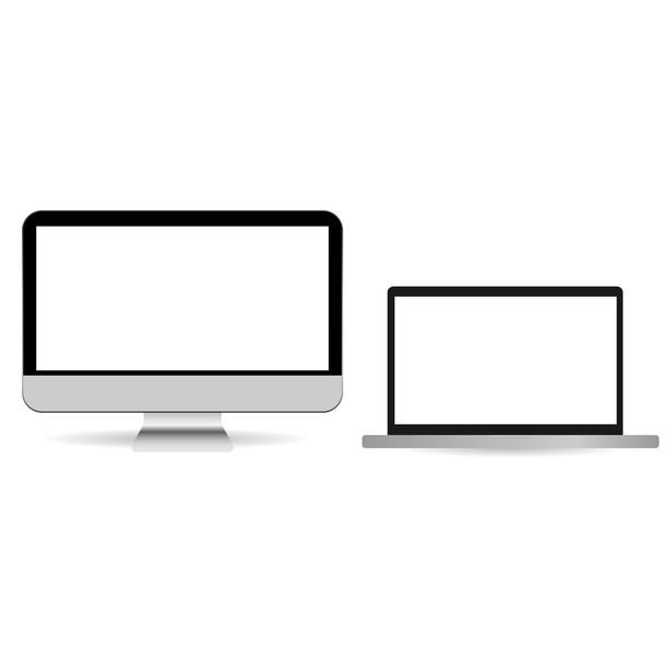 Computer en laptop met schaduw - Vector, afbeelding