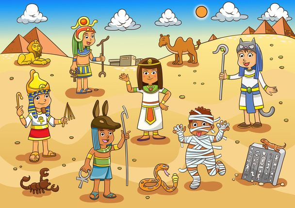 Εικονογράφηση της Αιγύπτου παιδιών κινούμενων σχεδίων. - Διάνυσμα, εικόνα