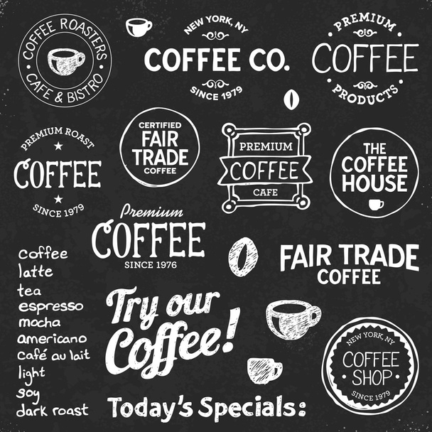 Coffee chalkboard text and symbols - Vector, Image