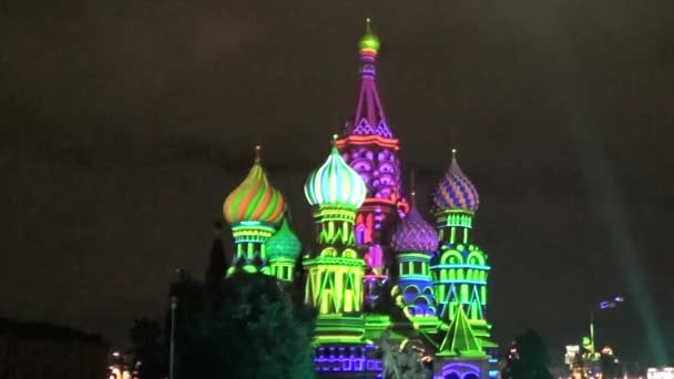 Kathedraal van Saint Basil voorbede in Moskou in de nacht - Video
