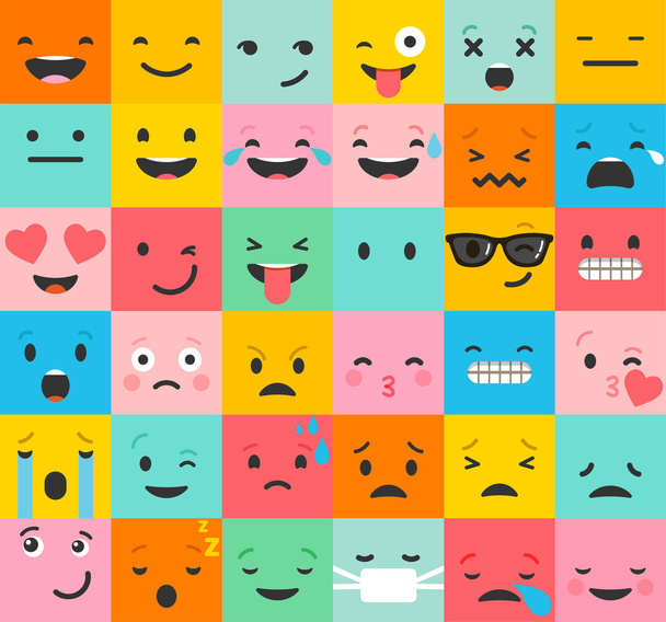 Σύνολο των emoticons πολύχρωμα, μοτίβο επίπεδη βάθους emoji - Διάνυσμα, εικόνα