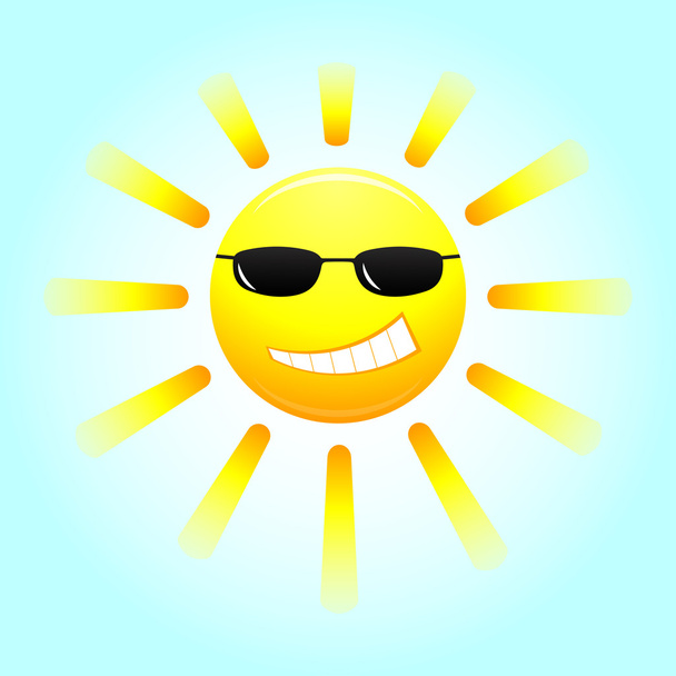 Lachende zon met bril - Vector, afbeelding