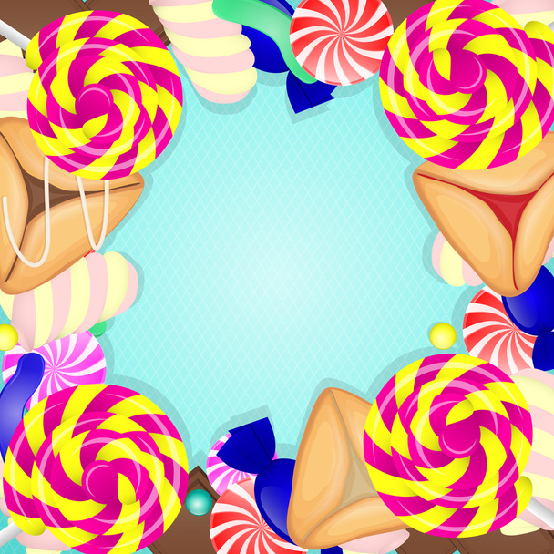 Jüdischer Feiertag Purim bunten Hintergrund mit Süßigkeiten. - Vektor, Bild