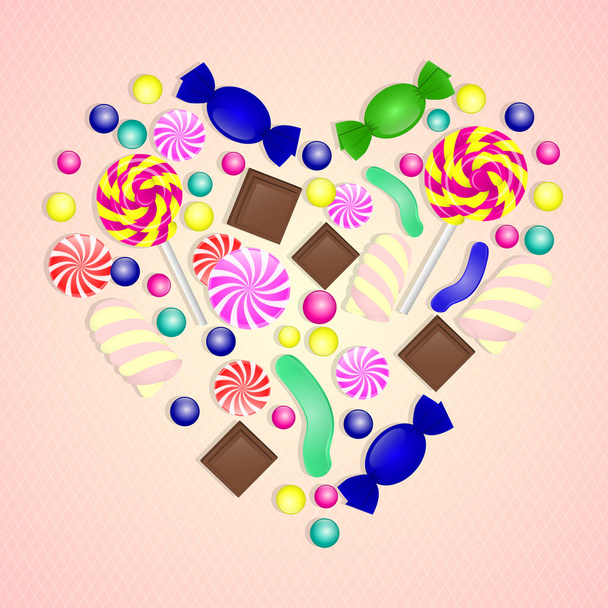 Illustration of candy heart on pink background. - Vettoriali, immagini