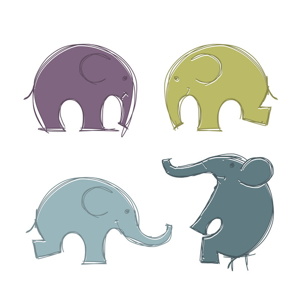 Ελέφαντες χαριτωμένο σκίτσο για το σχέδιό σας - Διάνυσμα, εικόνα