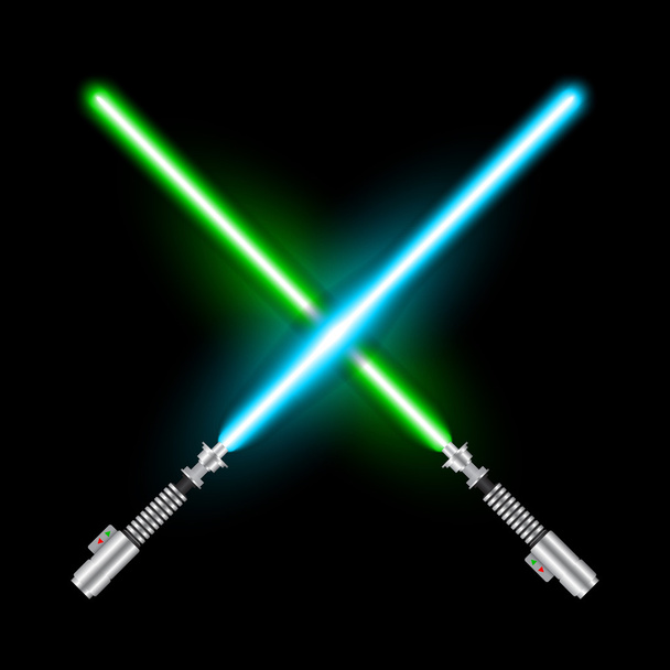 Crossed light swords. Green and blue swords - Vector, Image