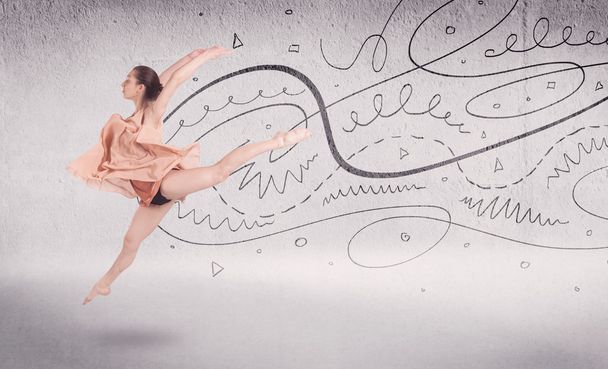 Ballet dancer performing art dance with lines and arrows - Фото, изображение