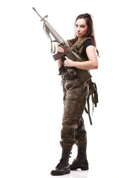 Army Woman With Gun - Beautiful woman with rifle plastic - Fotó, kép