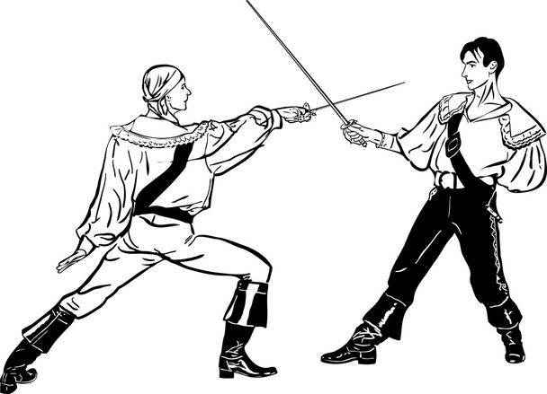 Sketch of steam of fencers battle on a duel - Vector, imagen
