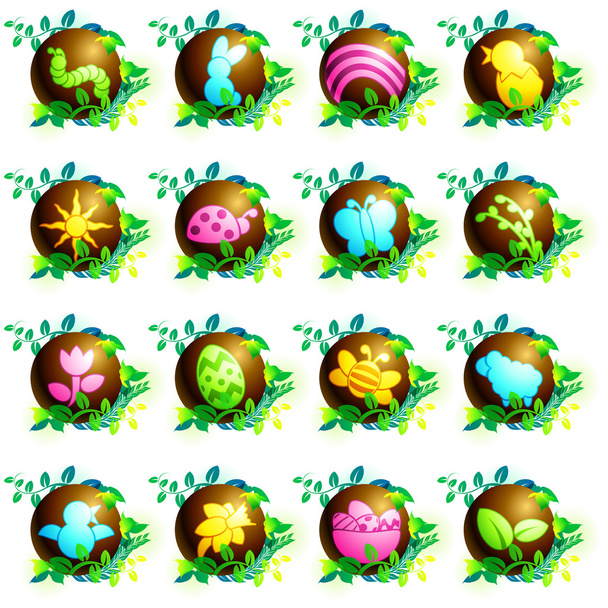 Set of chocolate spring icons - Vector, Image