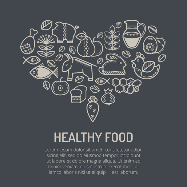 Векторні ілюстрації з викладеними іконками їжі, що формують форму серця
 - Вектор, зображення