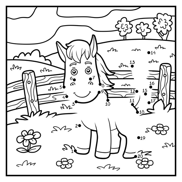 Numbers game, dot to dot (horse and background) - Vector, Image