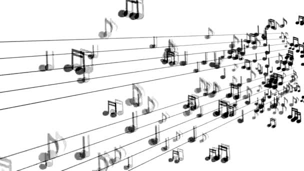 Music notes flowing on white background. - Footage, Video