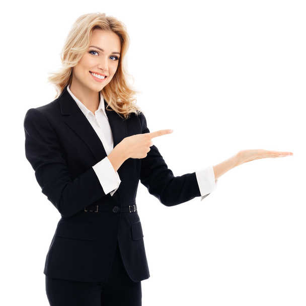 businesswoman, showing something or copyspace - Фото, изображение