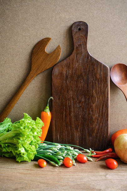 Fresh ingredients for cooking on wooden table background - Fotografie, Obrázek