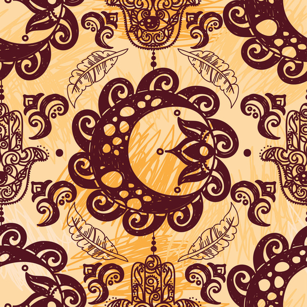Abstract seamless pattern with sun and hamsa symbol - ベクター画像
