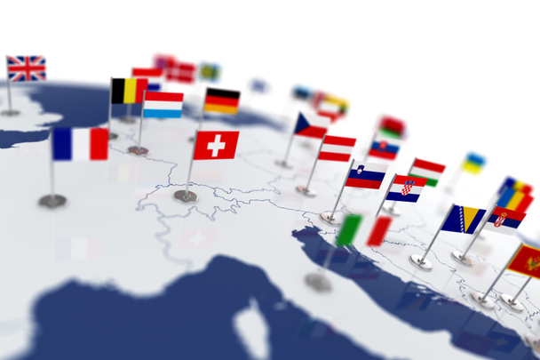 Európa Térkép, országok, zászlók - Fotó, kép