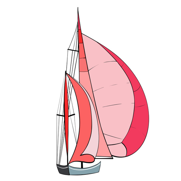 Sportjacht mit roten Segeln - Vektor, Bild