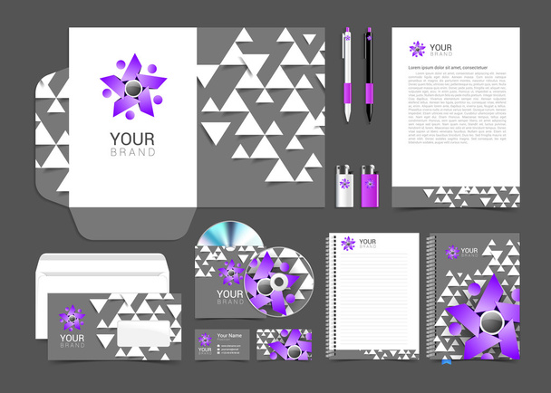 set of corporate identity elements gray and purple with people logo for your business - Wektor, obraz