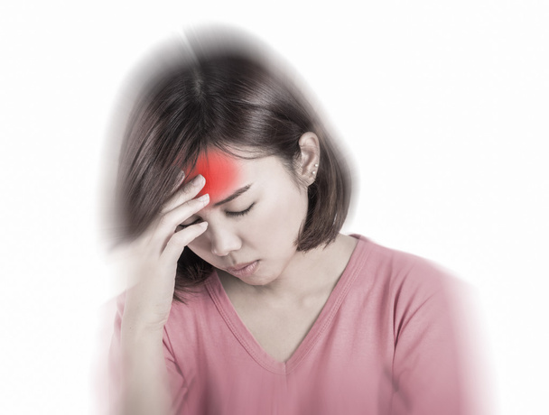 Kadın baş ağrısı, Migren, akşamdan kalma, uykusuzluk. - Fotoğraf, Görsel