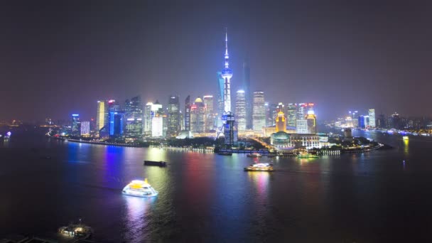 illuminated Shanghai city and Huangpu River  - Video